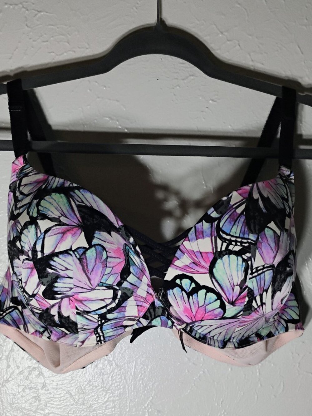Torrid Curve Boost Plunge Purple PInk Black White Butterfly Push Up Bra 46B